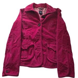 Gap Pink Corduroy Blazer Jacket with Floral Lining and Patch Pockets Size 0